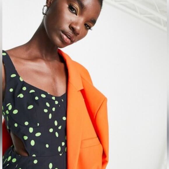 NWOT TOPSHOP Women's Cut Out Spot Pinny Dress In Green & Black - Sz 10 - Picture 3 of 11